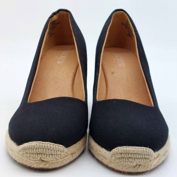 J.Crew Black Canvas Espadrille Wedge Heels Size 7.5 - Picture 3 of 10